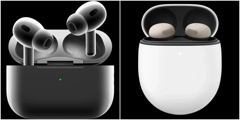 Apple AirPods Pro 2 vs Google Pixel Buds Pro 2 side by side photo