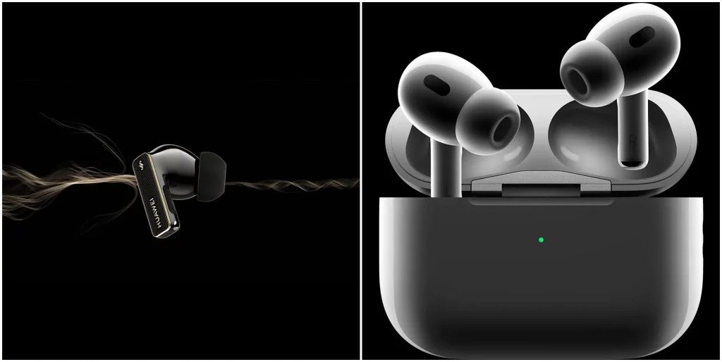 Apple AirPods Pro 2 vs Huawei FreeBuds Pro 4 side by side photo