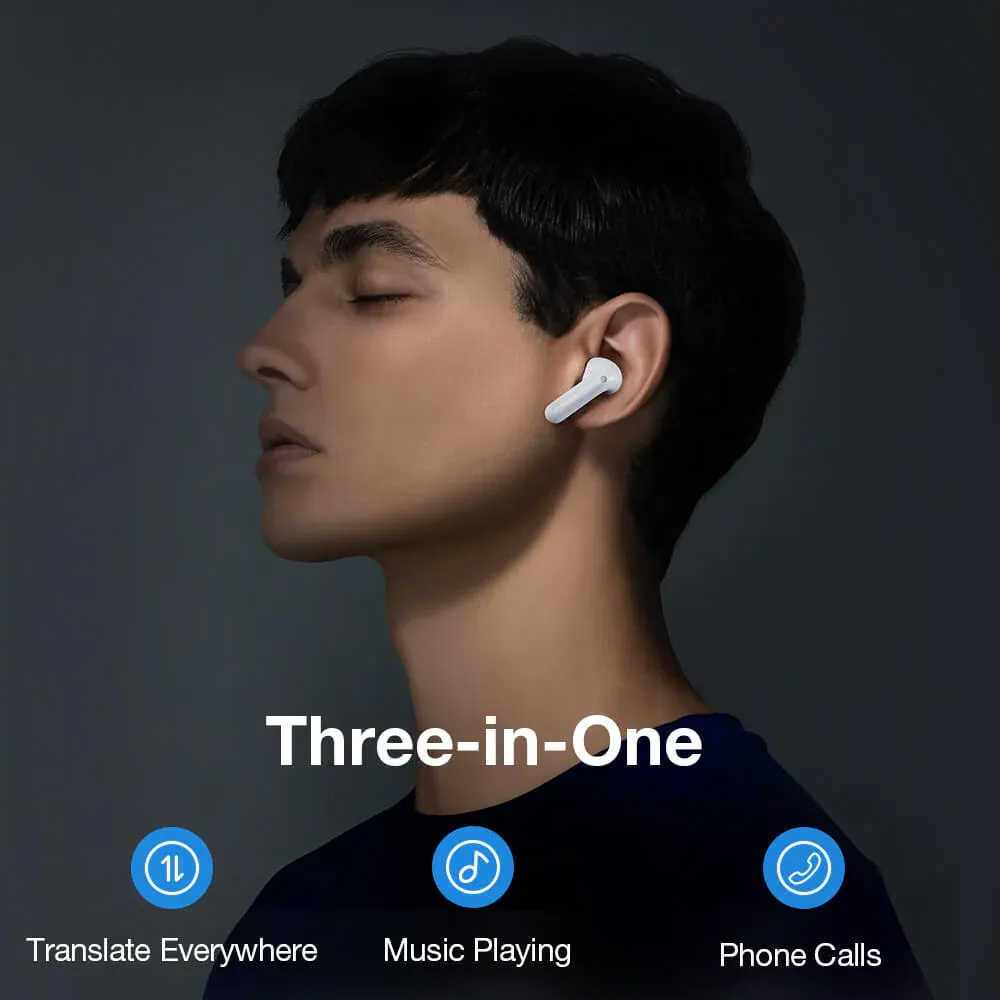 Timekettle M3 Language Translator Earbuds white in mans ear