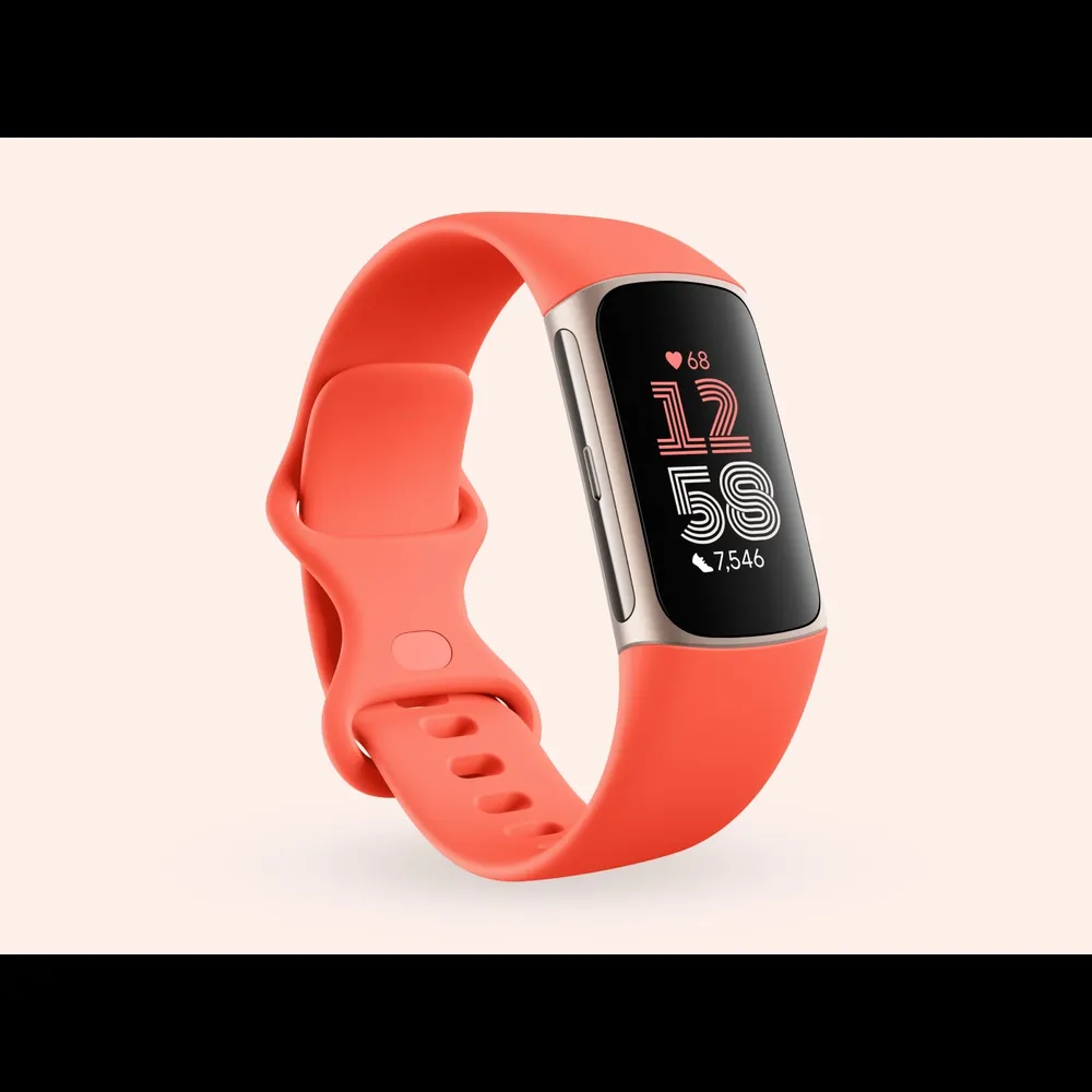 Fitbit Charge 6 Fitness Tracker with Coral colored band